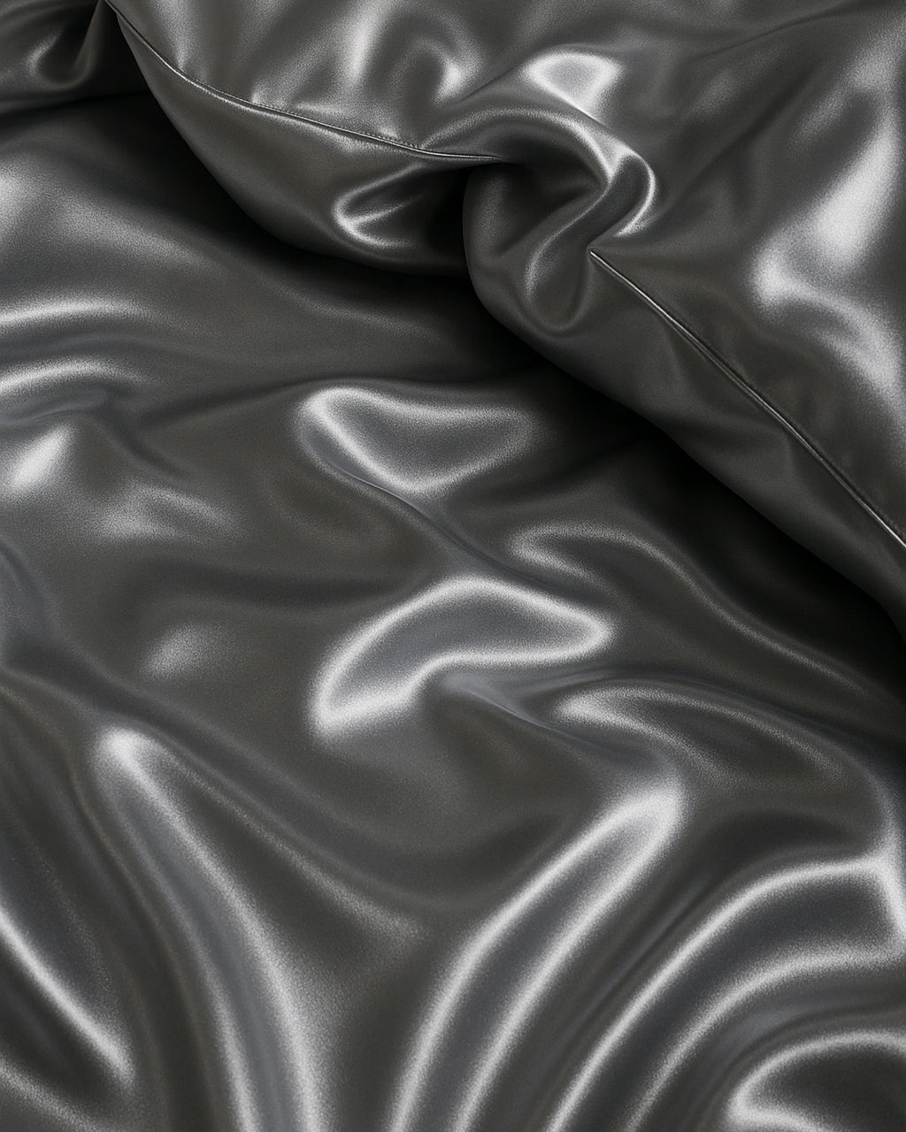 Close-up of Moonlight Silver Satin Fitted Sheets showcasing their luxurious sheen and smooth texture.