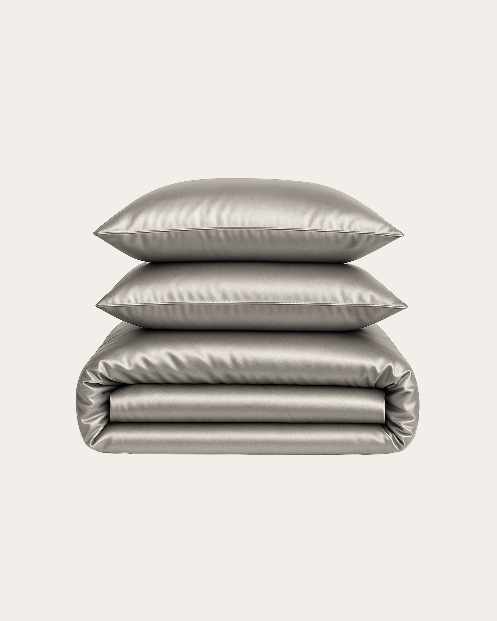 Luxurious Moonlight Silver satin full bedding set, crafted for silky softness, ultimate comfort, and elegant bedroom styling.