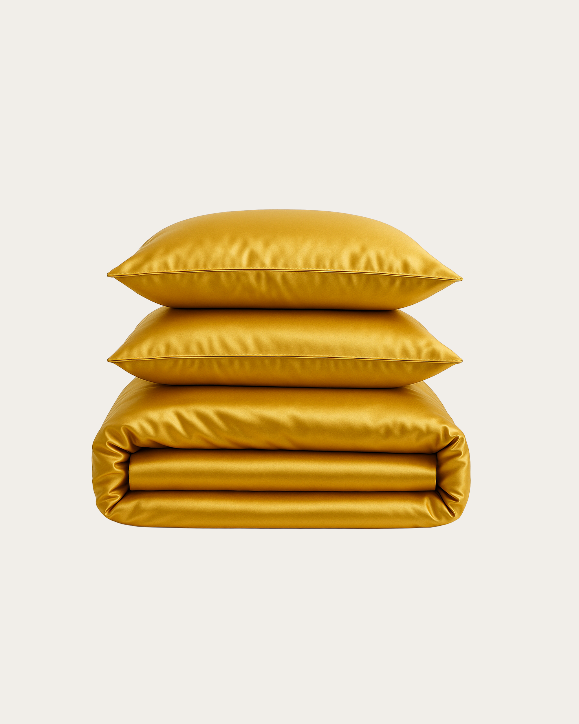 Royal Gold satin bedding set featuring smooth sheets and plush pillows for opulent bedroom style.