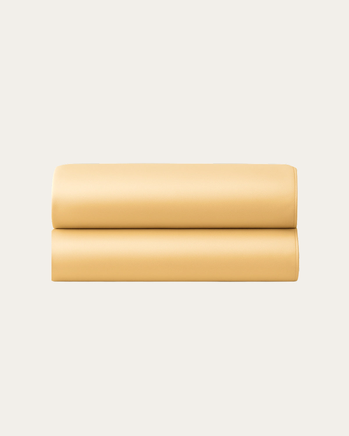 Beige satin fitted sheets folded neatly, showcasing elegant texture and warm color.