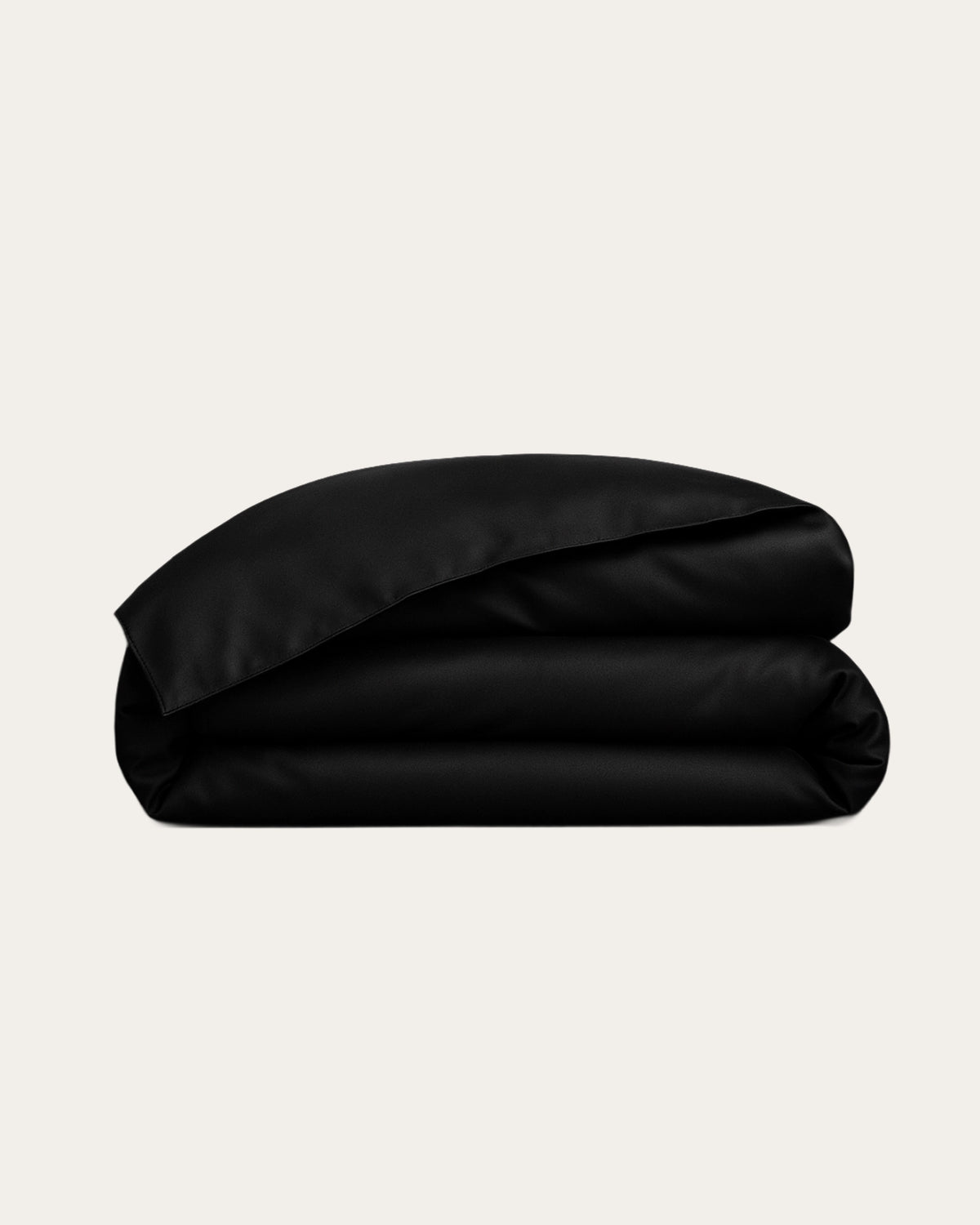 Black Velour Satin Duvet Cover folded, showcasing its smooth, luxurious satin texture for a cozy and elegant bedroom decor.
