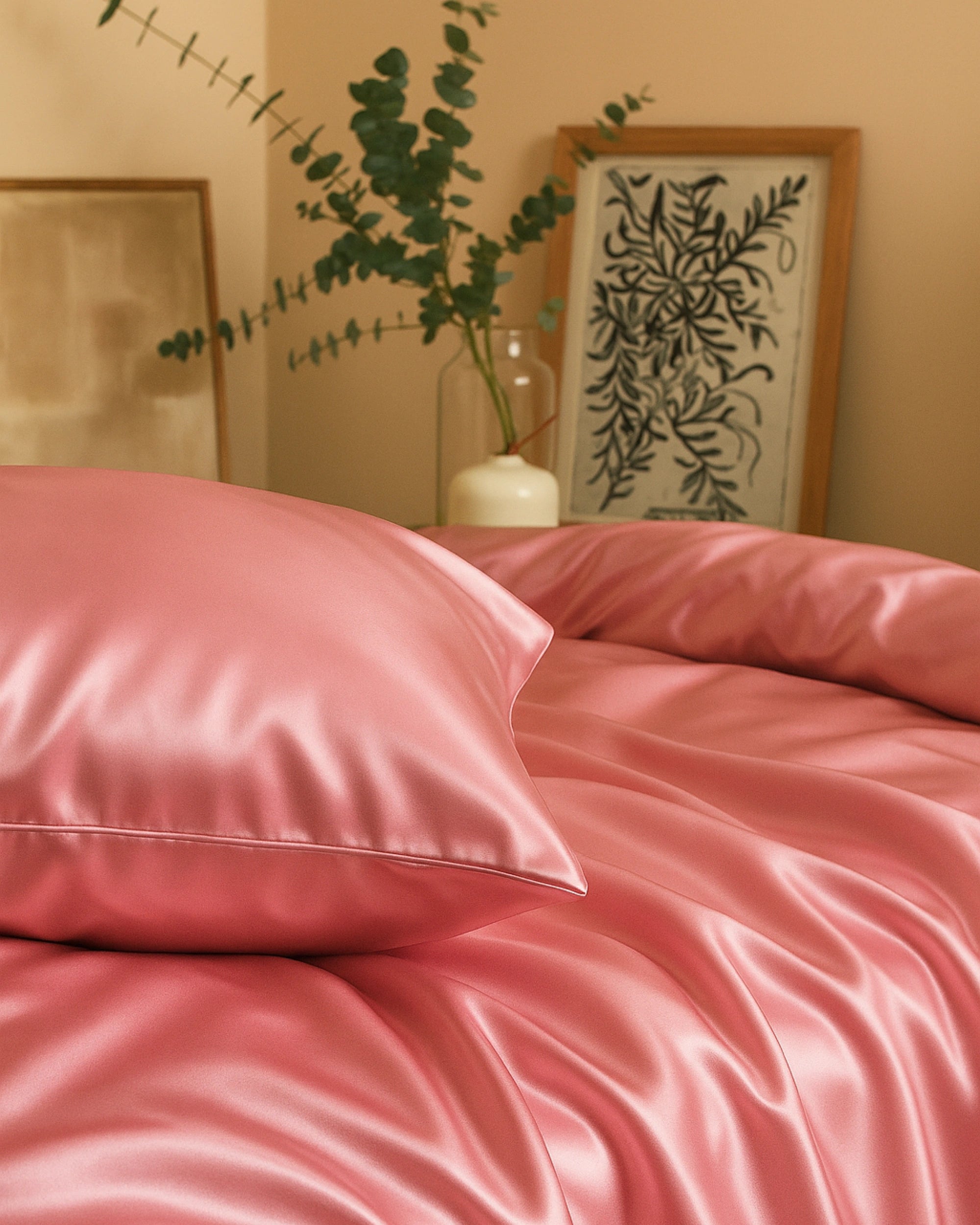 Soft and luxurious Blossom Pink satin fitted sheet for a perfect night’s sleep.